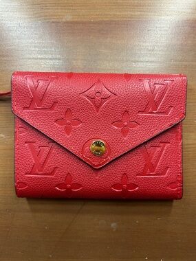 Red Embossed Monogram Envelope Wallet